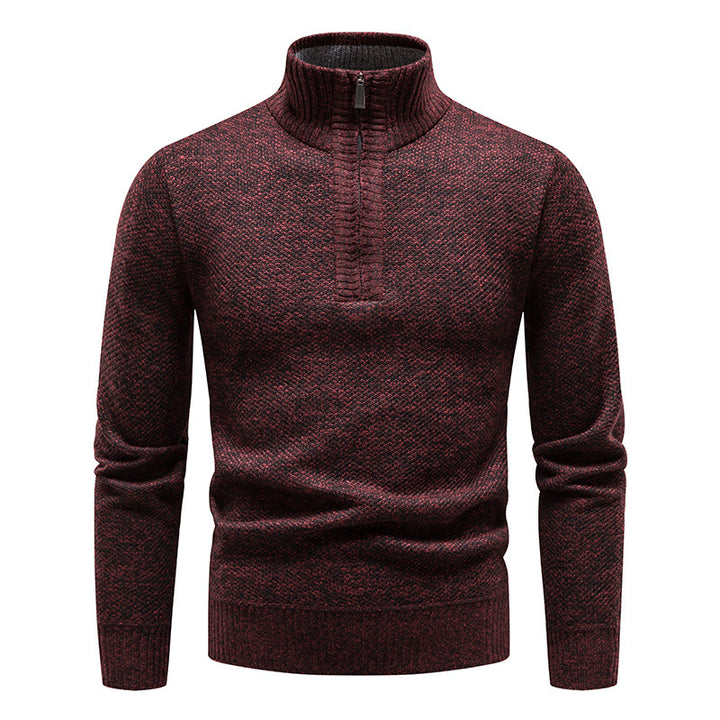 Herren komfortabler Strickpullover mit halbem Reißverschluss und feinem Muster Echoarchiv