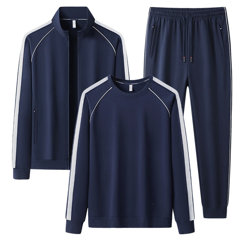 Herren Dreiteiliges Freizeit-Trainingsanzug-Set aus weichem French-Terry mit Reißverschlussjacke, Rundhals-Sweatshirt & Kordel-Jogginghose Echoarchiv