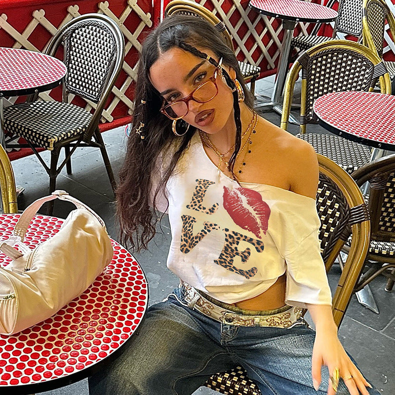 Damen lässiges Print-Shirt mit weitem Ausschnitt Echo Archiv