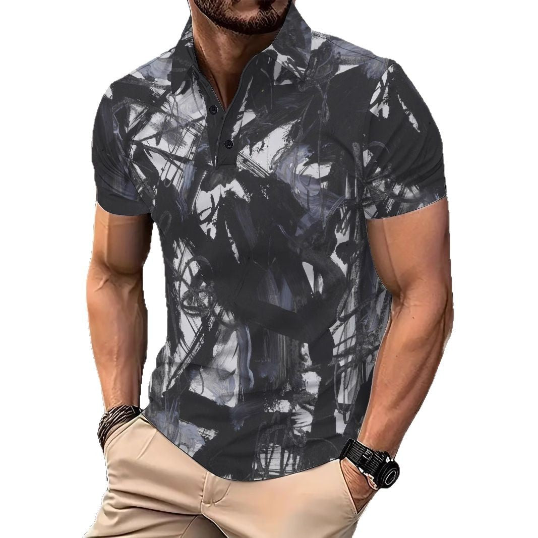 Herren Poloshirt mit kreativen Pinselstrich-Muster Echoarchiv