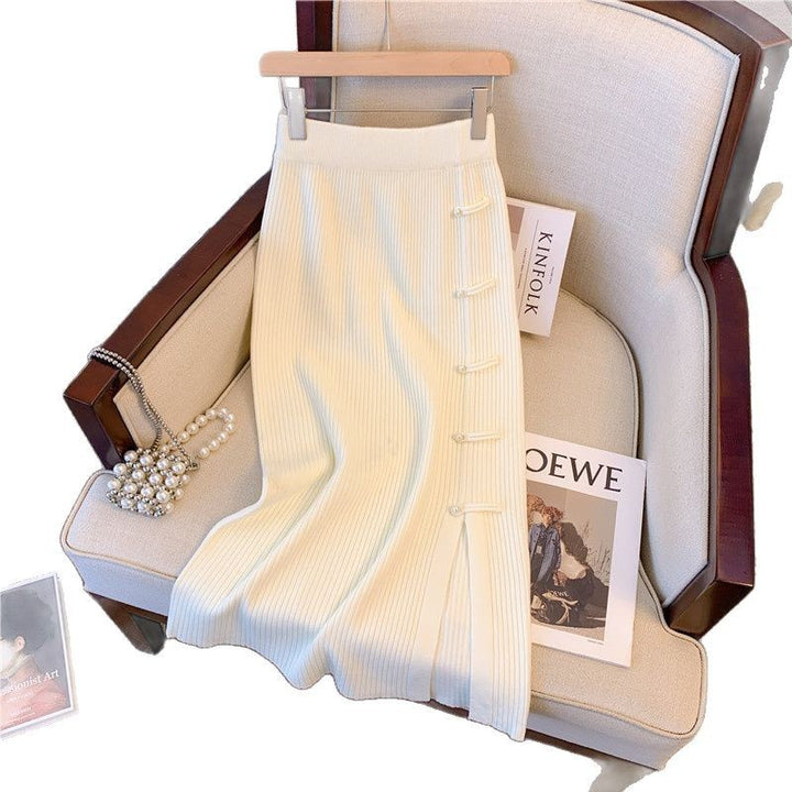 Damen Eleganter Rippstrickrock mit Knopfdetails Echo Archiv