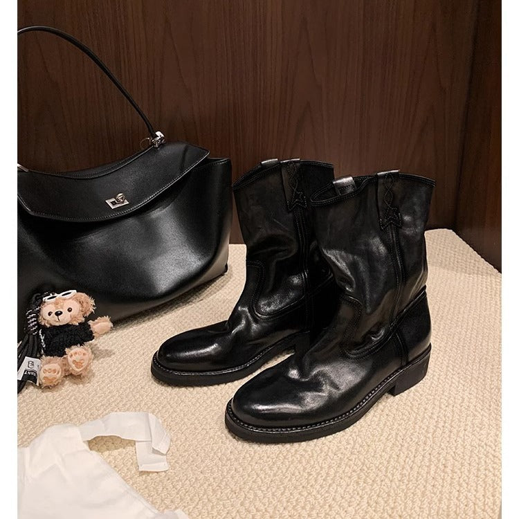 Damen lässige Cowboystiefel aus echtem Glattleder mit weichem, geschlitztem Schaft Echo Archiv