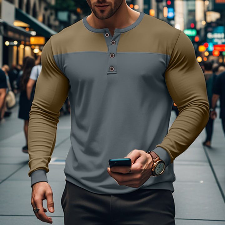Herren modisches Langarmshirt mit Knopfleiste und strukturiertem Oberteil Echoarchiv