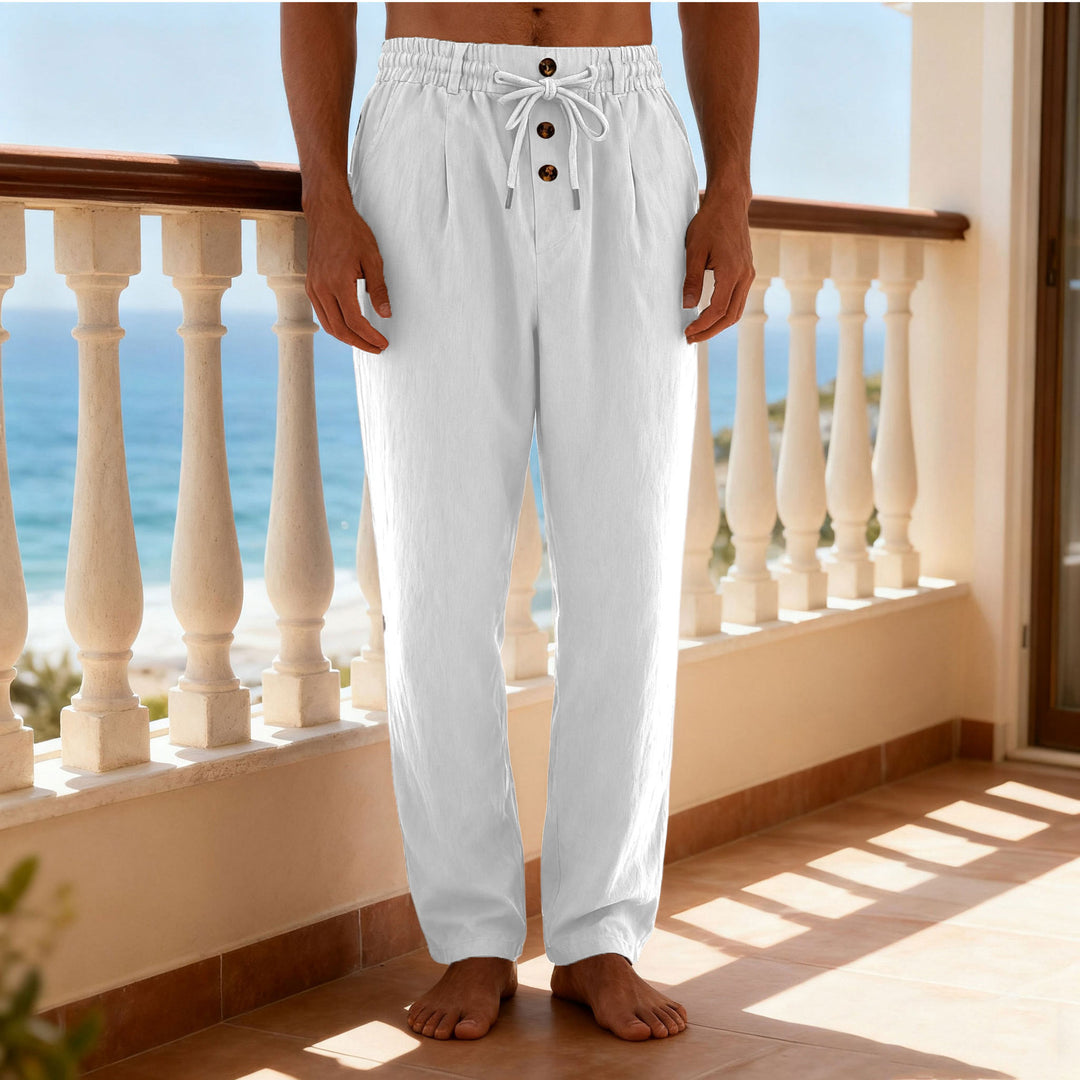 Herren nan leichte Loungehose mit elastischem Kordelbund, Tunnelzug und dekorativer Knopfleiste Echo Archiv
