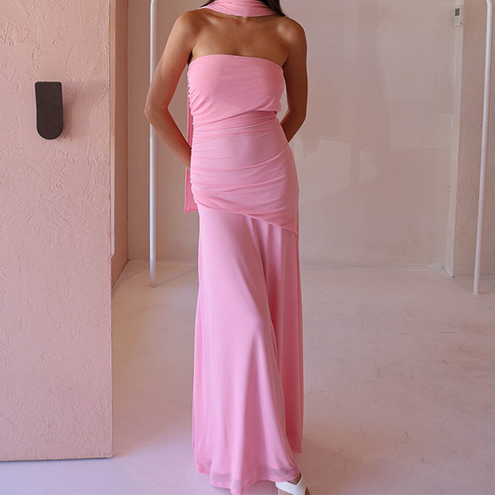 Damen Raffiniertes schulterfreies Maxikleid mit Rüschendetails Echo Archiv