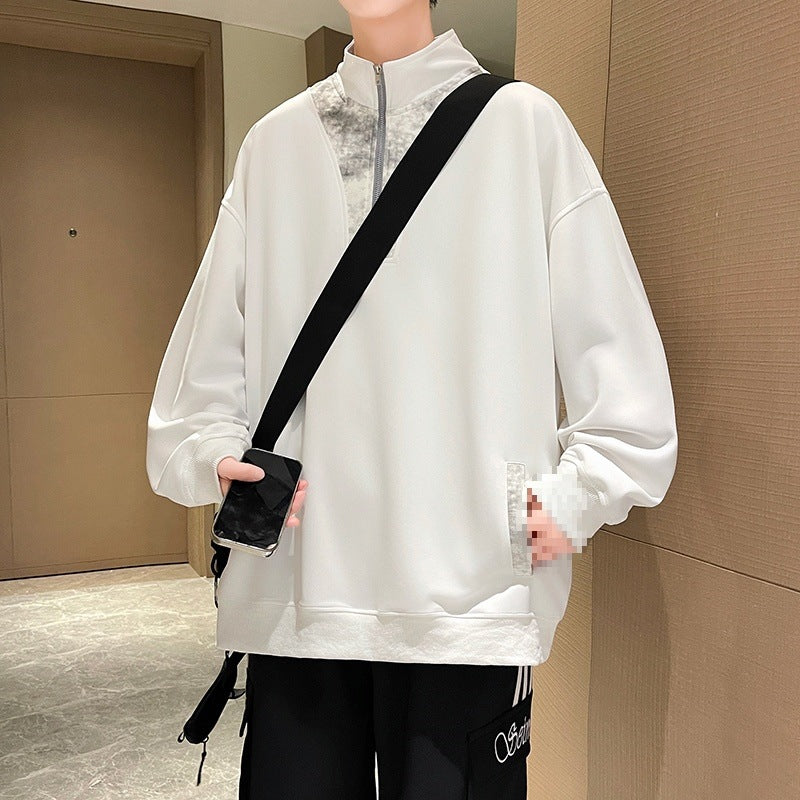 Herren Oversize Stehkragen-Halbzip-Sweatshirt mit Kängurutasche & Kontrast-Innenblende Echoarchiv
