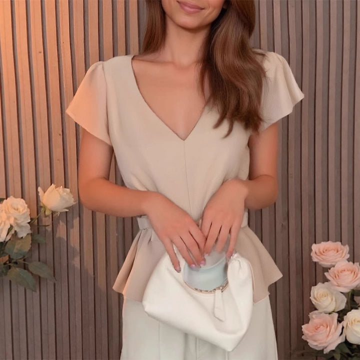 Damen Blusenshirt mit Taillengürtel und elegantem V-Ausschnitt Echo Archiv