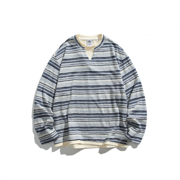 Unisex Gestreifter Oversize-Pullover mit V‑Einsatz und Lagenoptik Echo Archiv