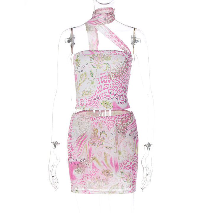 Damen Crop-Top und Rock-Set mit asymmetrischem Design und floralem Muster Echo Archiv