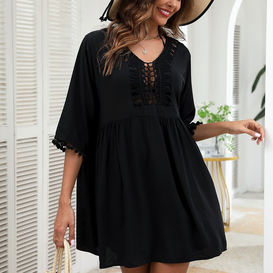 Damen Strandkleid mit verspieltem Häkelbesatz und umschmeichelndem Schnitt Echo Archiv