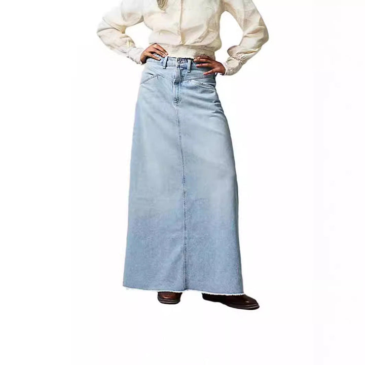 Damen Langer Denim-Rock mit hohem Bund und praktischen Taschen Echoarchiv