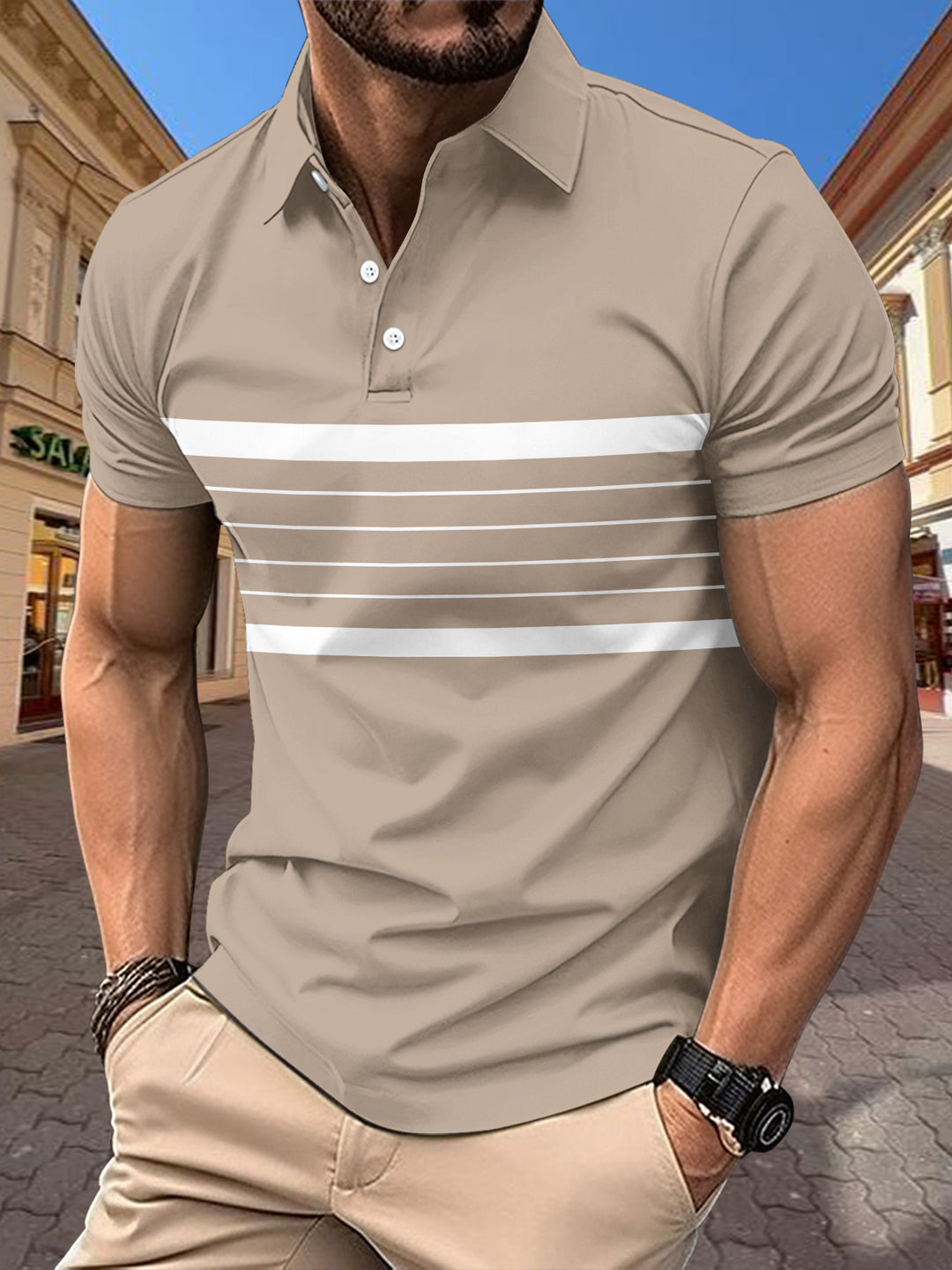 Herren elegantes Kurzarm-Polo-Shirt mit modernen Streifen und komfortablem Schnitt Echoarchiv