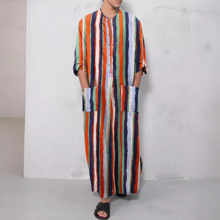 Herren nan lockerer Kaftan aus Leinenmischung mit Knopfleiste und aufgesetzten Taschen Echo Archiv