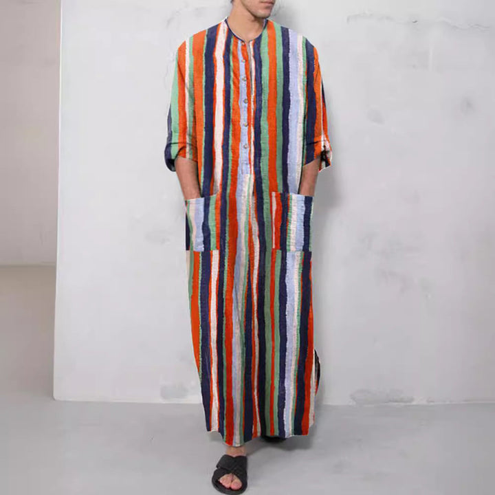 Herren nan lockerer Kaftan aus Leinenmischung mit Knopfleiste und aufgesetzten Taschen Echoarchiv