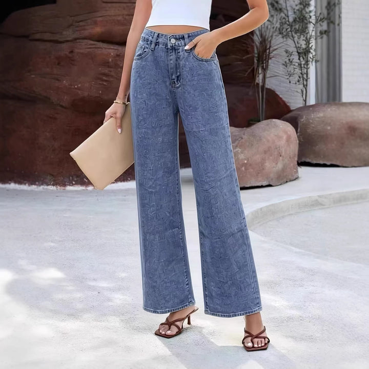 Damen Weite High-Waist Jeans mit klassischem Schnitt und ausgefransten Säumen Echo Archiv