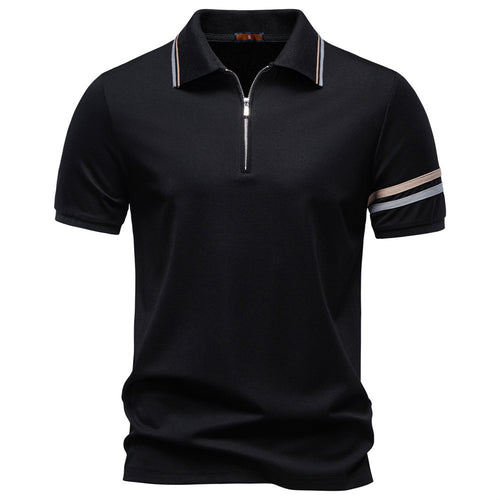 Herren nan atmungsaktives elastisches Poloshirt mit kurzem Reißverschluss und Kontraststreifen an Ärmeln Echo Archiv