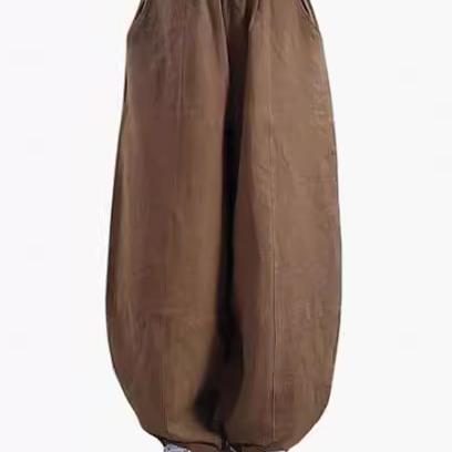 Damen weite Leinenhose mit elastischem Bund und praktischen Taschen Echoarchiv