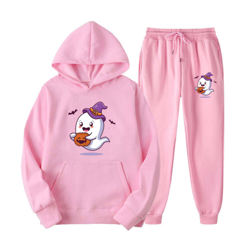 Unisex nan kuscheliger Kapuzenpullover und Jogginghose Set mit Halloween-Geistprint Echo Archiv
