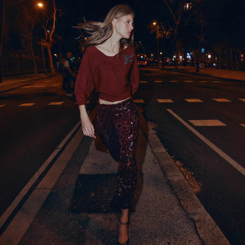 Damen glitzernde Paillettenhose mit hoher Taille und schmaler Silhouette Echoarchiv
