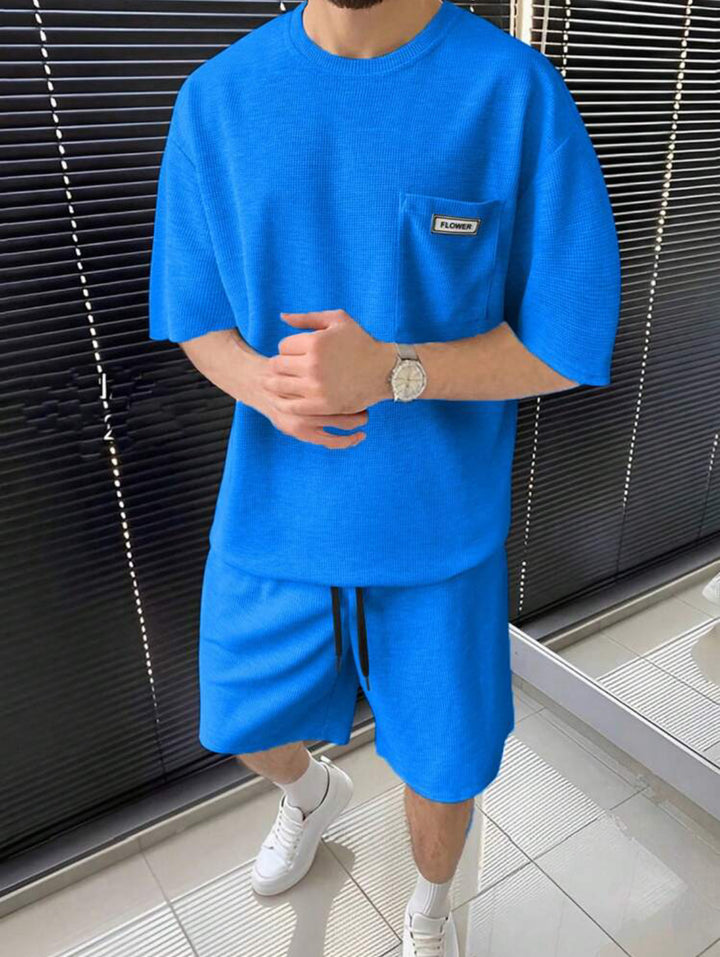 Herren lässiges Kurzarm-T-Shirt und Shorts Set mit strukturierter Oberfläche Echoarchiv