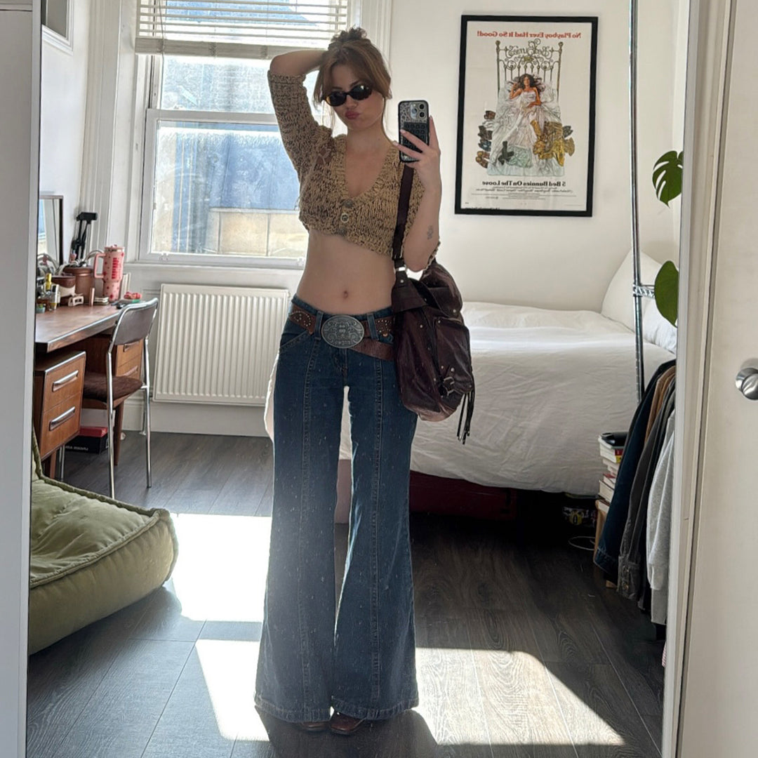 Damen Weite Jeanshose im Retro-Stil mit hohen Bund Echo Archiv