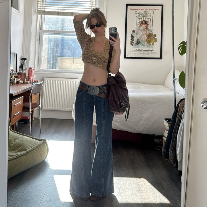 Damen Weite Jeanshose im Retro-Stil mit hohen Bund Echo Archiv