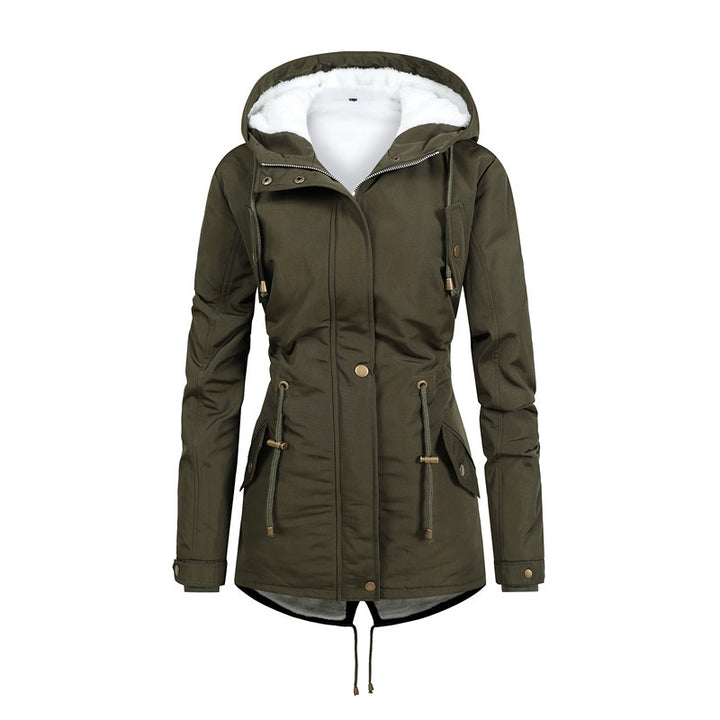 Damen Taillierter Parka mit Teddyfutter, verstellbarer Kapuze und Tunnelzug Echoarchiv