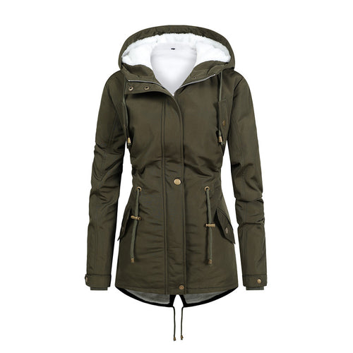 Damen Taillierter Parka mit Teddyfutter, verstellbarer Kapuze und Tunnelzug Echoarchiv
