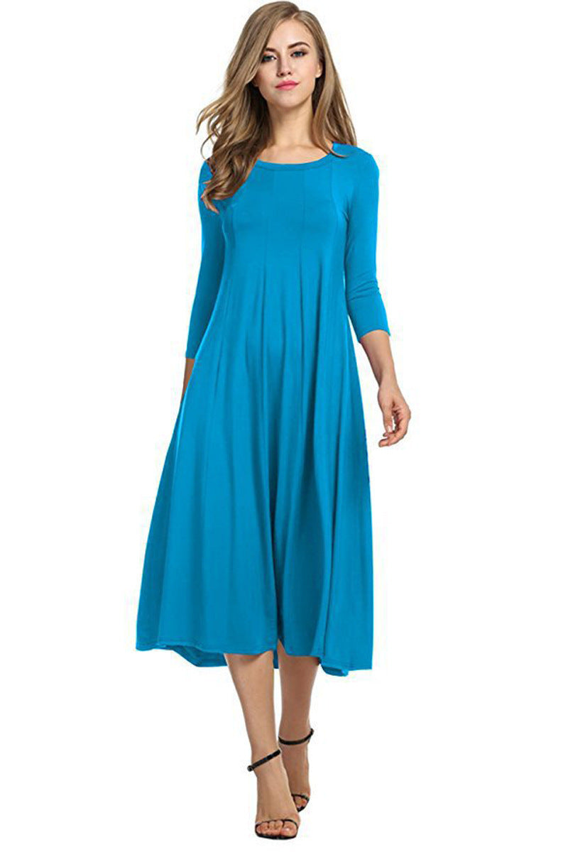 Damen Langes A-Linien Midikleid aus Stretch-Jersey mit Dreiviertelärmeln und Eingrifftaschen Echo Archiv