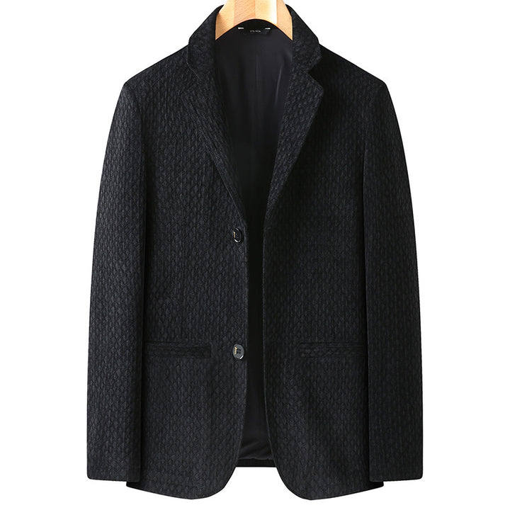 Herren Struktur-Blazer aus Wollmischung mit dezenter Diamantstruktur und schmalem Revers – Tianoro