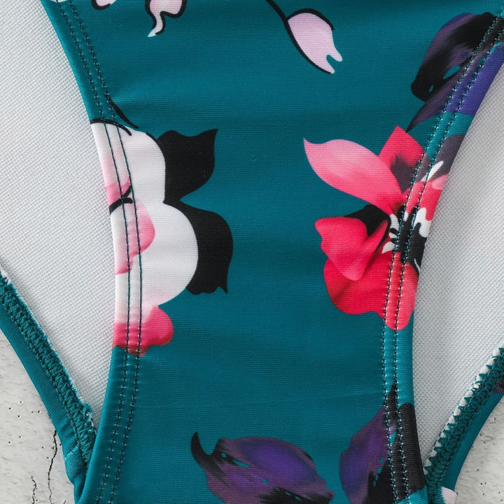 Damen Einteiliger Badeanzug mit modischem floralem Design und schickem Schwarz Echo Archiv