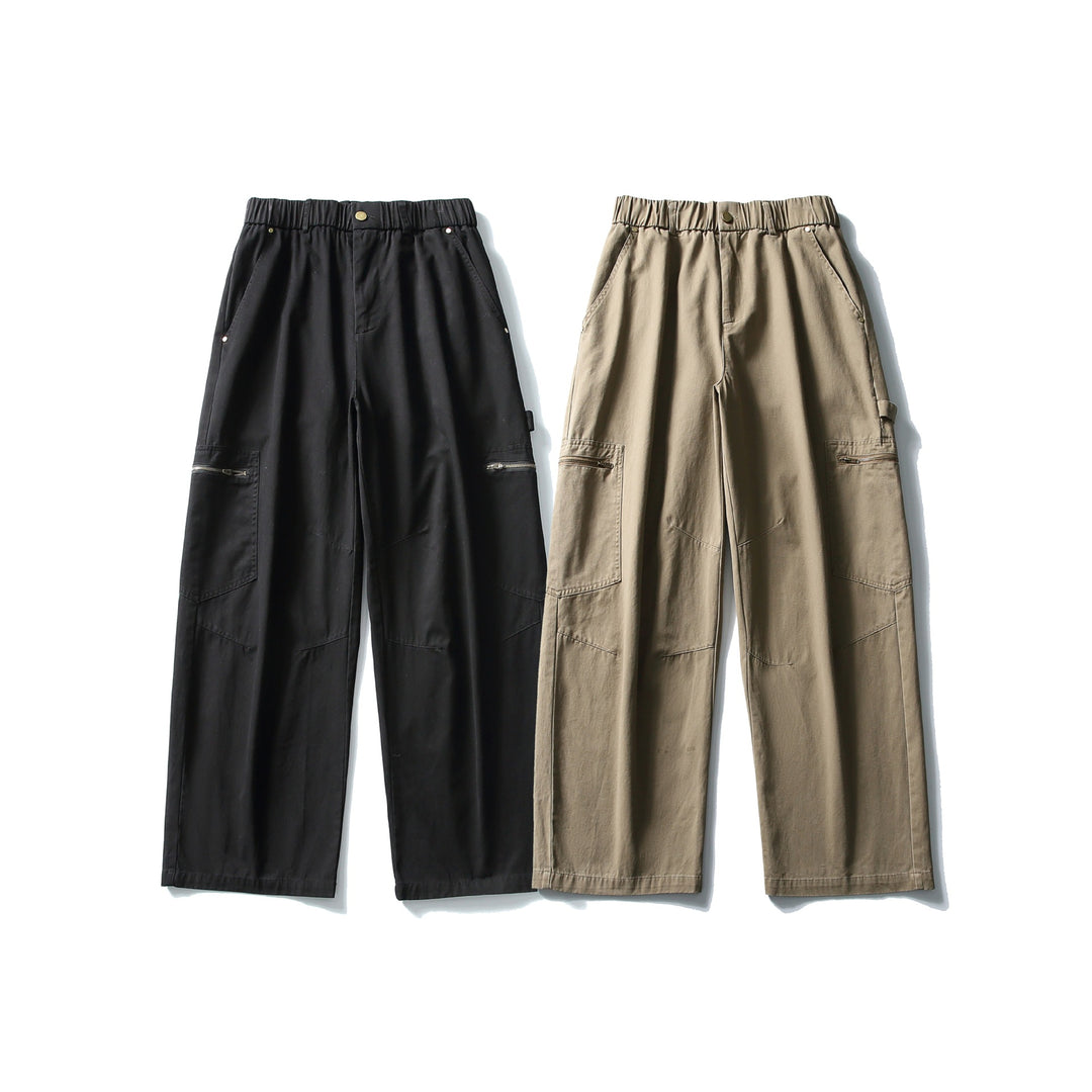 Damen Utility-Cargo-Hose mit weitem Bein, hohem elastischem Bund und Reißverschlusstaschen Echoarchiv