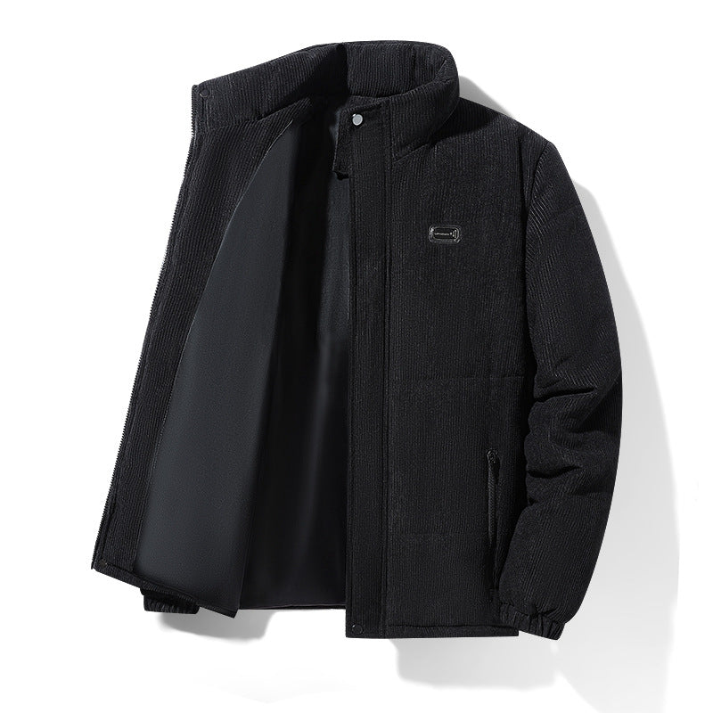Herren gepolsterte Cordjacke mit hohem Stehkragen, gepolsterter Isolierung und Reißverschlusstaschen – Taviero