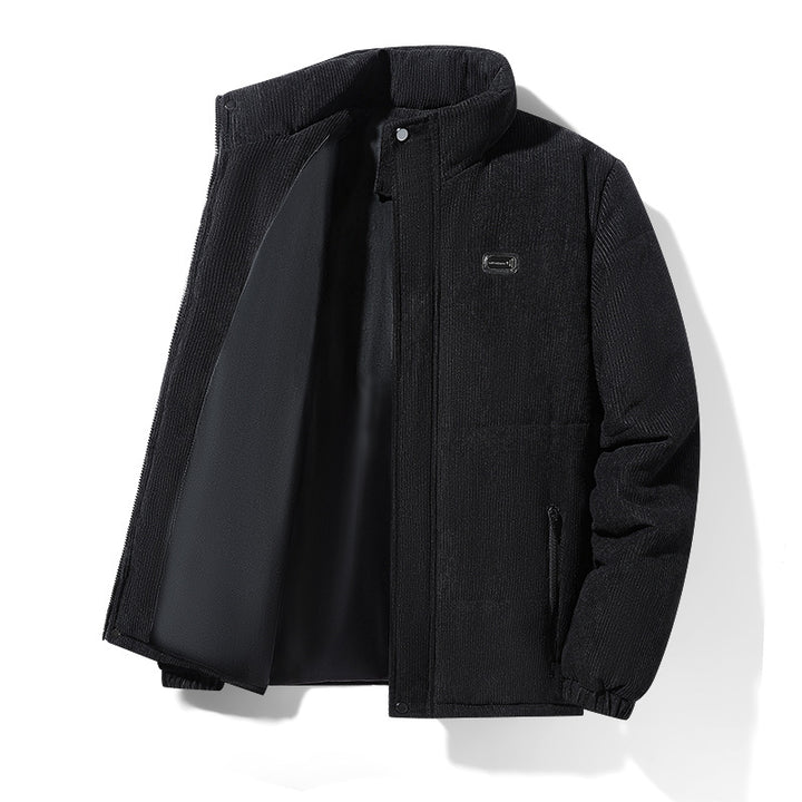 Herren gepolsterte Cordjacke mit hohem Stehkragen, gepolsterter Isolierung und Reißverschlusstaschen – Taviero