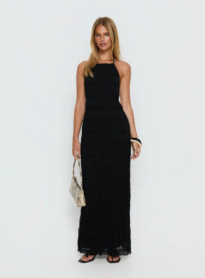 Damen Maxikleid mit schulterfreiem Design und fließenden Rüschen Echo Archiv