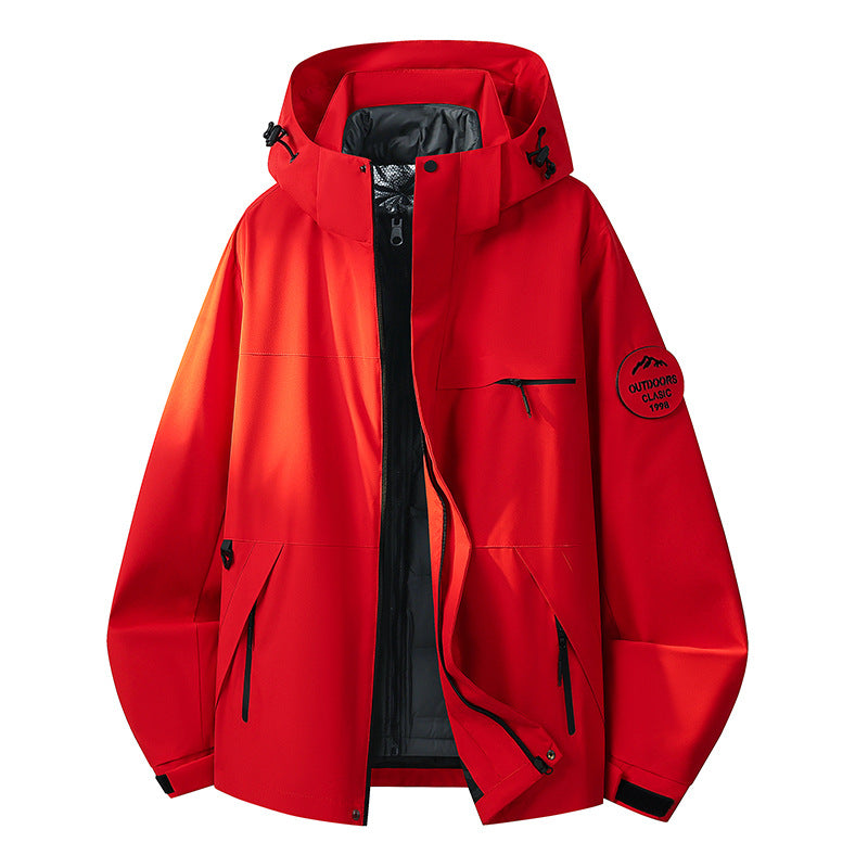 Herren Wetterfeste dreilagige Hardshelljacke mit verstellbarer Kapuze, verschweißten Nähten & Multifunktionstaschen Echoarchiv