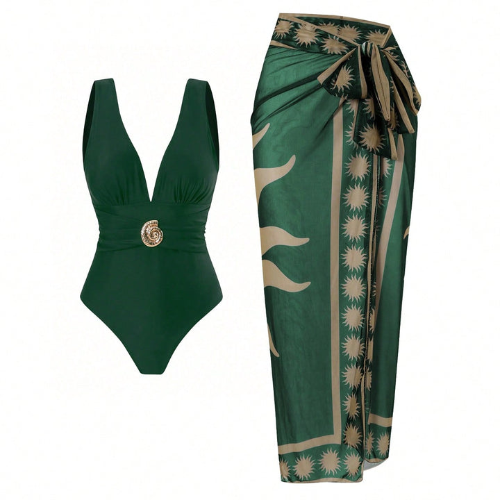 Damen Badeanzug mit femininem Wickelrock und elegantem Schmuckdetail Echo Archiv