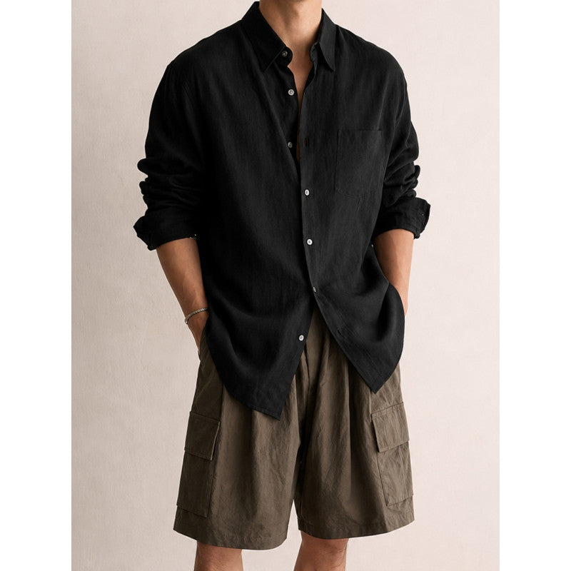 Herren Leichtes Leinen-Baumwoll-Hemd mit Brusttasche und relaxed Schnitt Echo Archiv