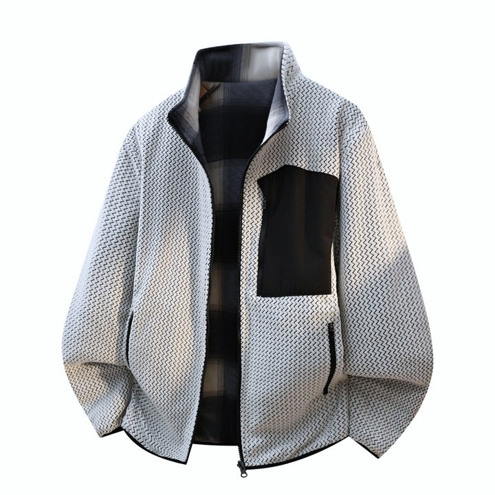 Herren strukturierte Fleece-Overlay-Jacke mit kontrastierender Brusttasche und Zwei-Wege-Reißverschluss – Taviero
