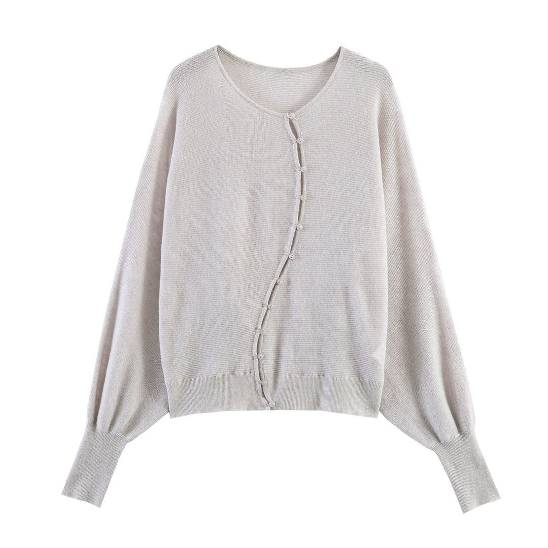 Damen Oversized-Feinstrick-Cardigan mit asymmetrischer Knopfleiste und Fledermausärmeln Echo Archiv