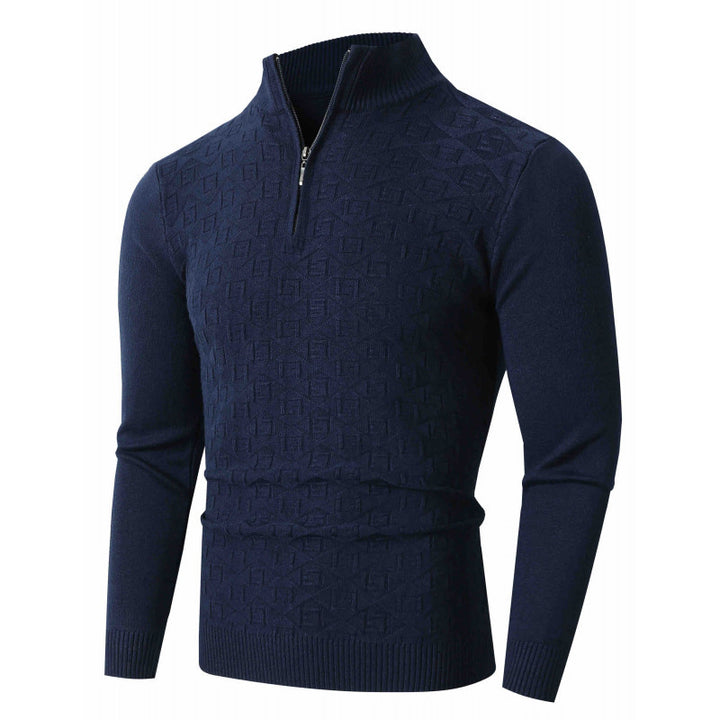 Herren Schmal geschnittener Feinstrick-Halbzippullover mit Stehkragen und geometrischem Relief Echo Archiv