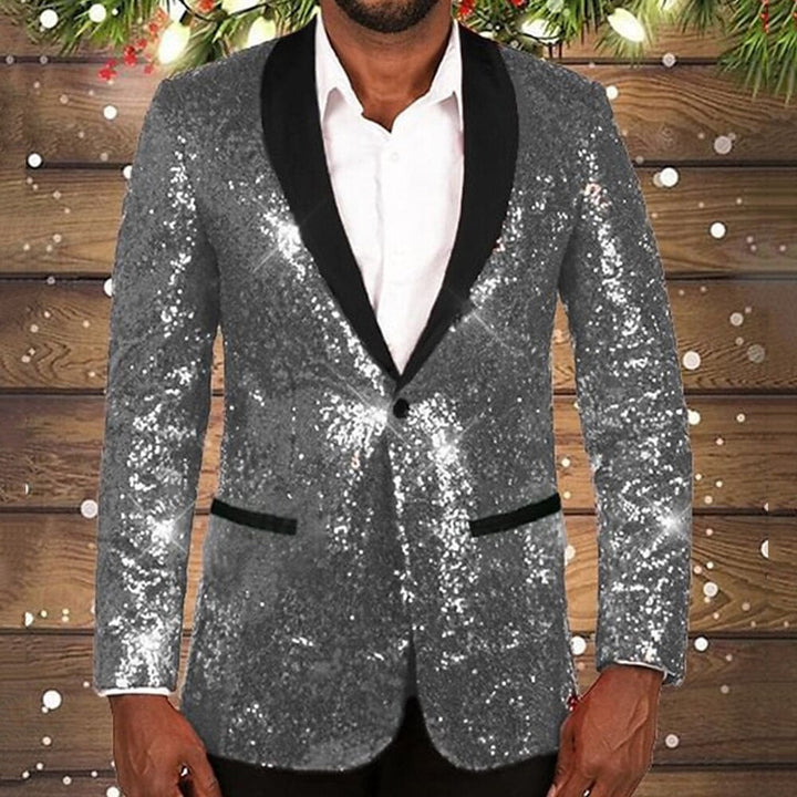 Herren glitzernder Pailletten Blazer mit schwarzem Revers Echoarchiv