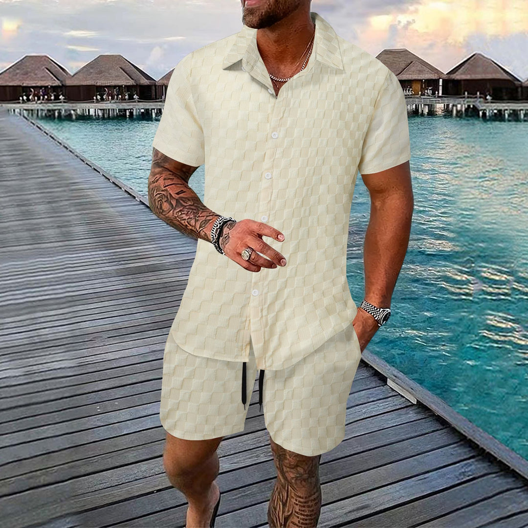 Herren lässiges Hemd mit strukturiertem Design und passenden Shorts Echoarchiv