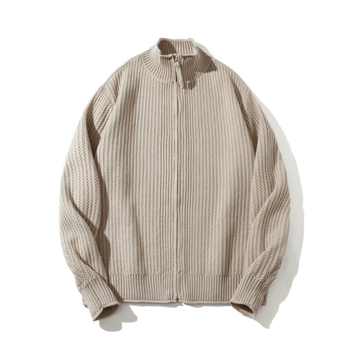 Unisex Strukturierter Zip-Pullover mit hohem Rippkragen und Perlmuster Echoarchiv