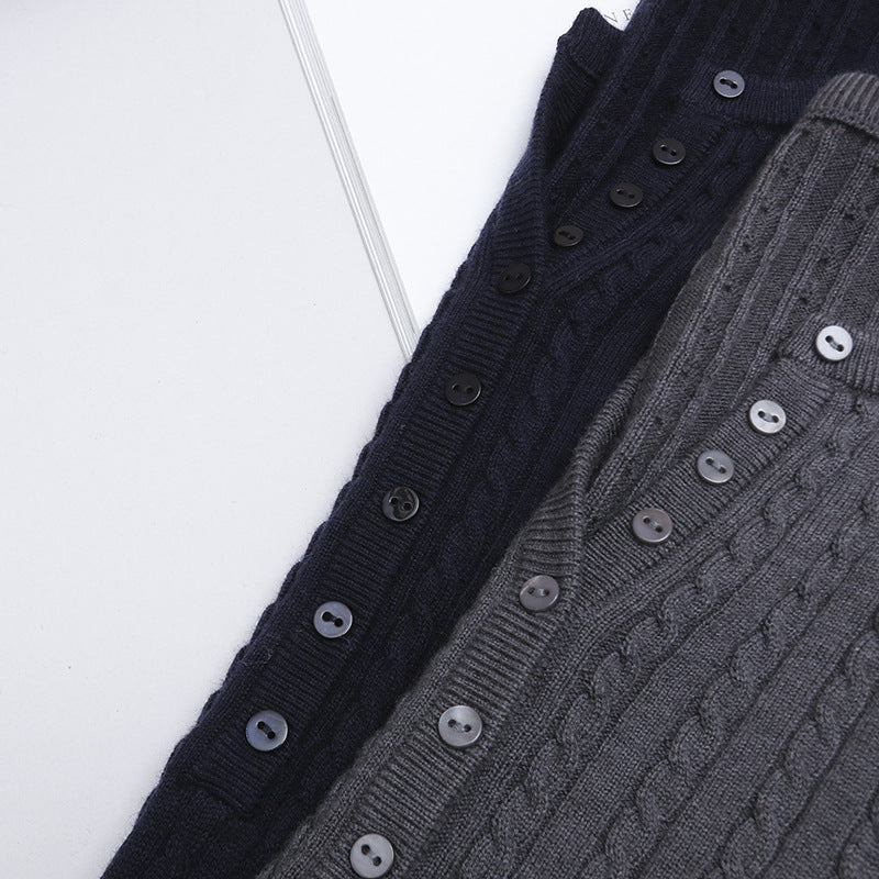 Damen Feines Zopfmuster-Henley-Feinstrickshirt mit Rundhals & Knopfleiste Echo Archiv