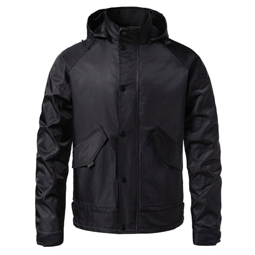 Herren Wasserabweisende Kapuzenjacke im Utility‑Stil mit Druckknopfleiste und Pattentaschen Echo Archiv