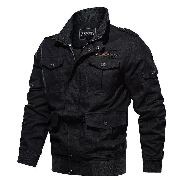 Herren Militärinspirierte Canvas-Fieldjacke mit Schulterklappen und Multifunktions-Taschen Echoarchiv