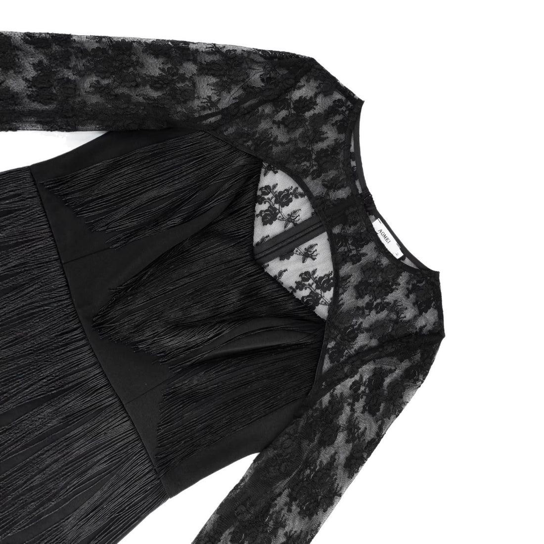 Damen Figurnahes Kleid mit fransigen Details und transparenten Spitzenärmeln – Élara