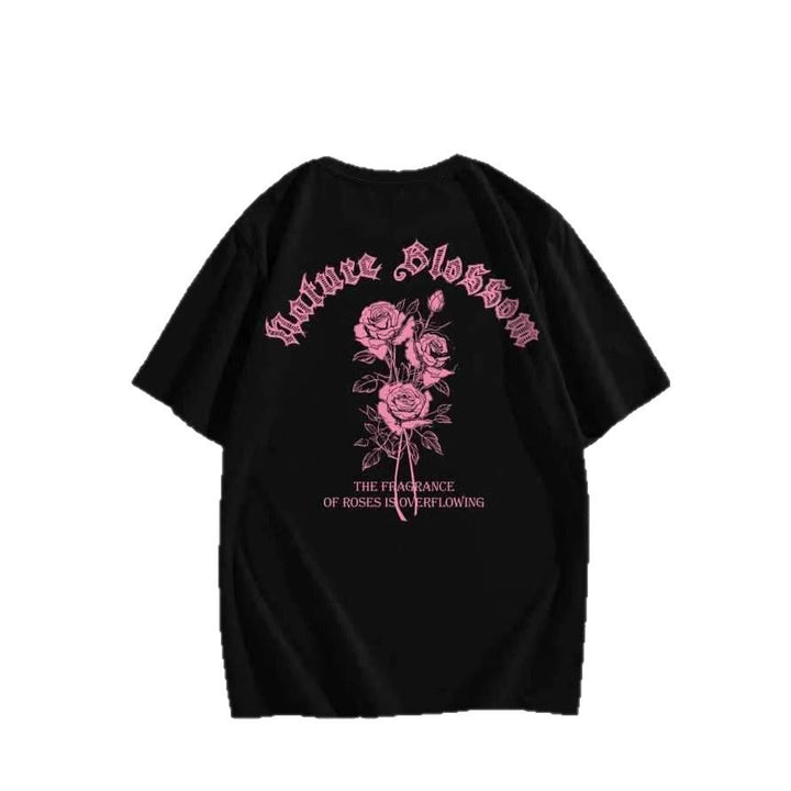 Damen T-Shirt mit floralem Motiv und kreativem Schriftzug Echo Archiv