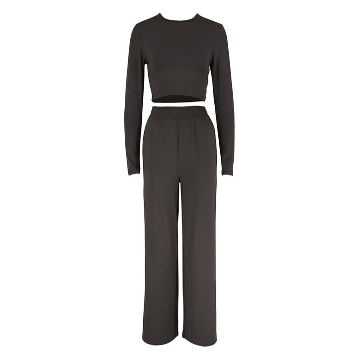 Damen Elegantes Zweiteiliges Set mit cropped Oberteil und weiten Hosen Echo Archiv